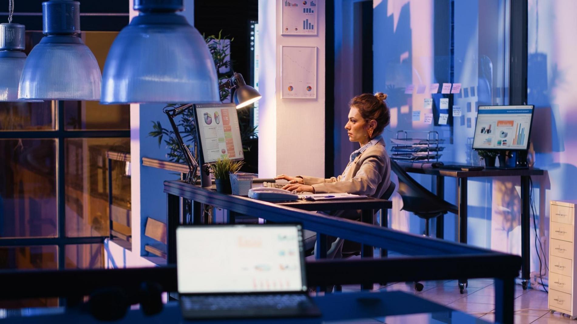 Development team collaborating in workspace environment